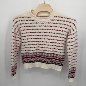Copper Key Women's XL Sweater Fuzzy Fair Isle Snowflake Crewneck Cream Red